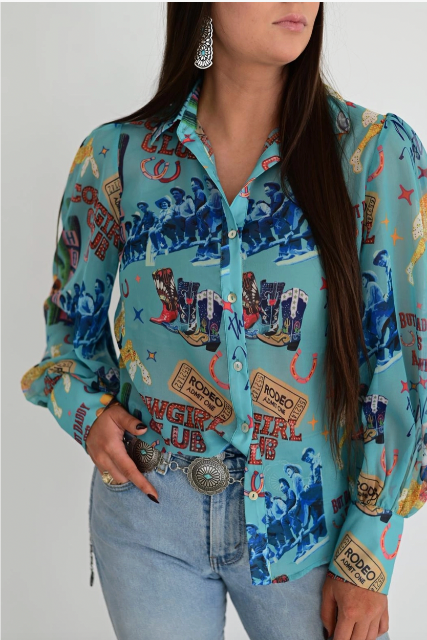 Cowgirl Collage Button Up