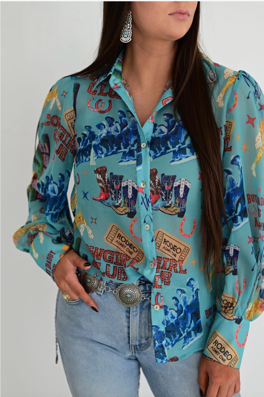 Cowgirl Collage Button Up