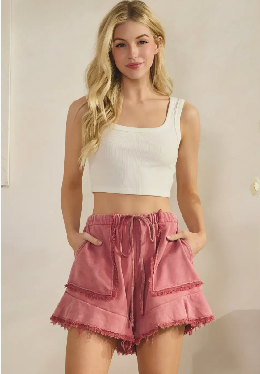Mauve Washed Fray Shorts