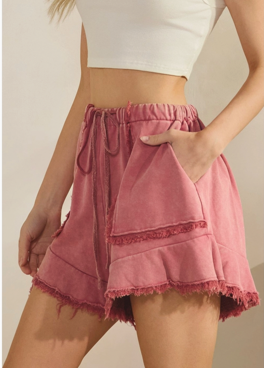 Mauve Washed Fray Shorts