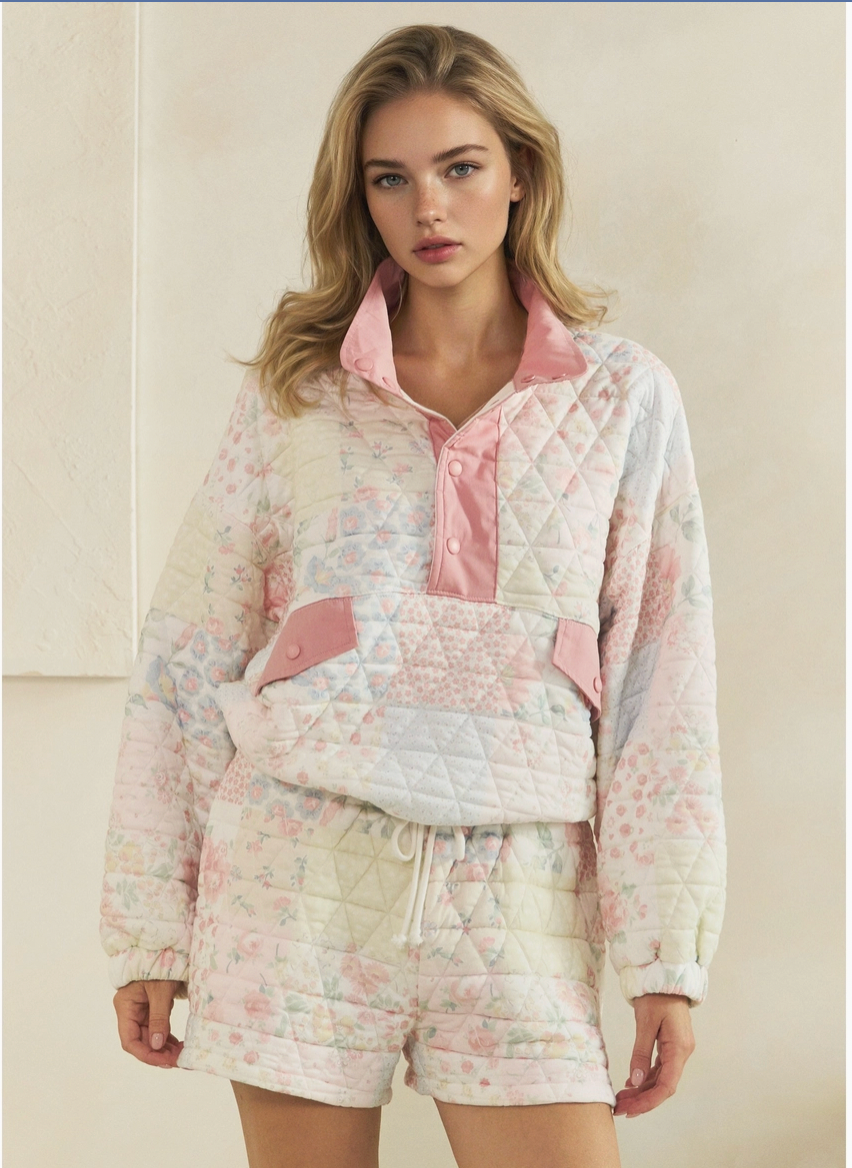 Floral Quilted Quarter Zip