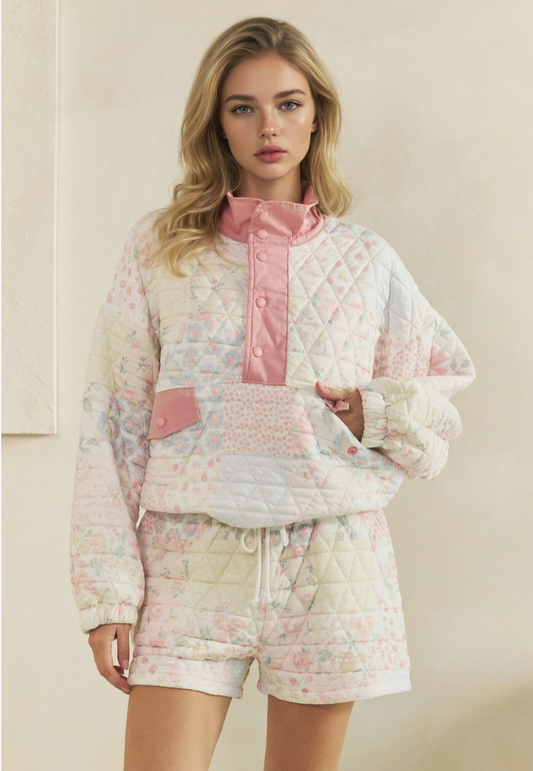 Floral Quilted Quarter Zip