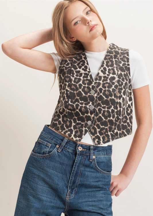 Leopard Button Up Vest