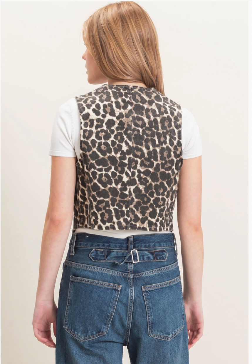 Leopard Button Up Vest