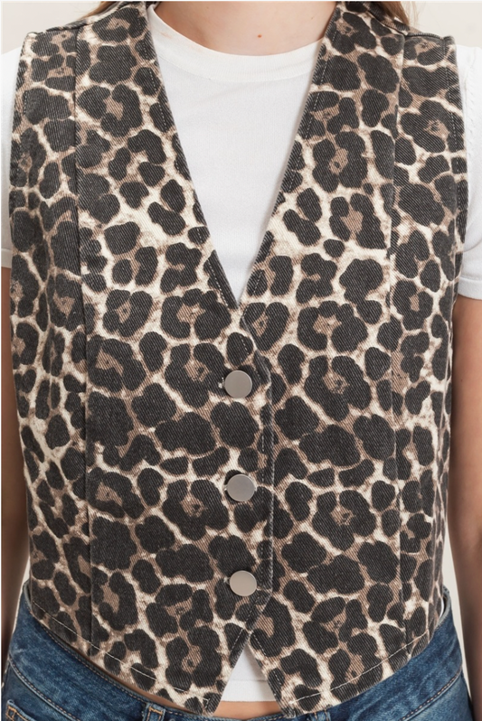 Leopard Button Up Vest