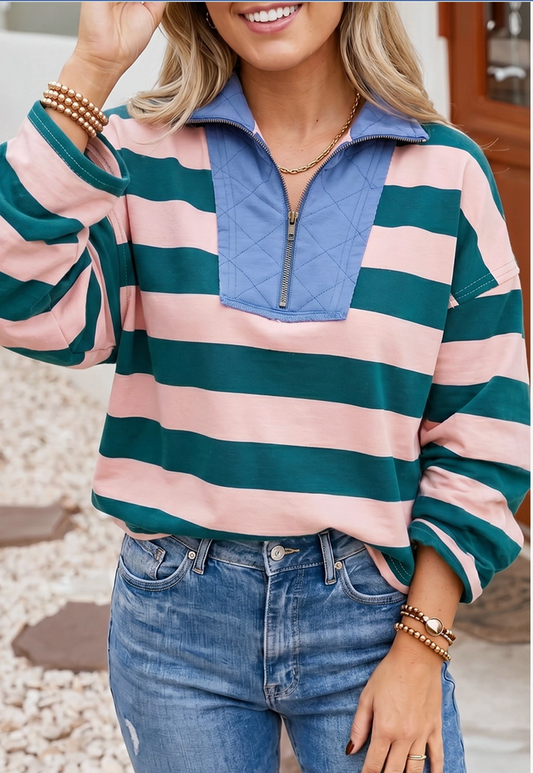 Striped Quarter Zip