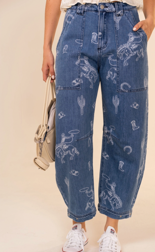 Western Barrel Leg Denim