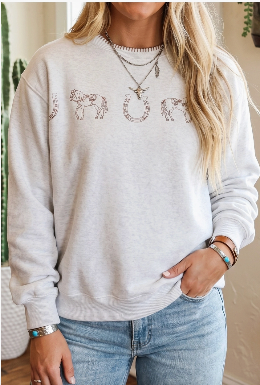 Embroidered Western Detail Crewneck