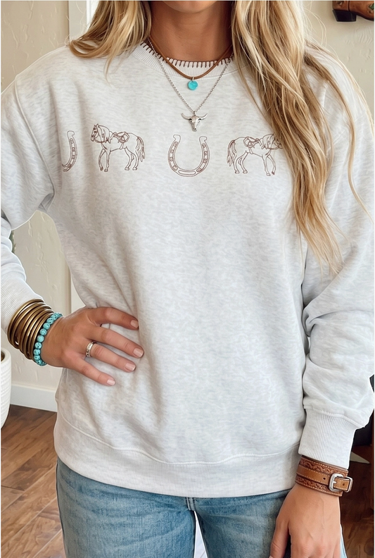 Embroidered Western Detail Crewneck