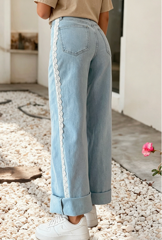 Lace Detail Denim Pants