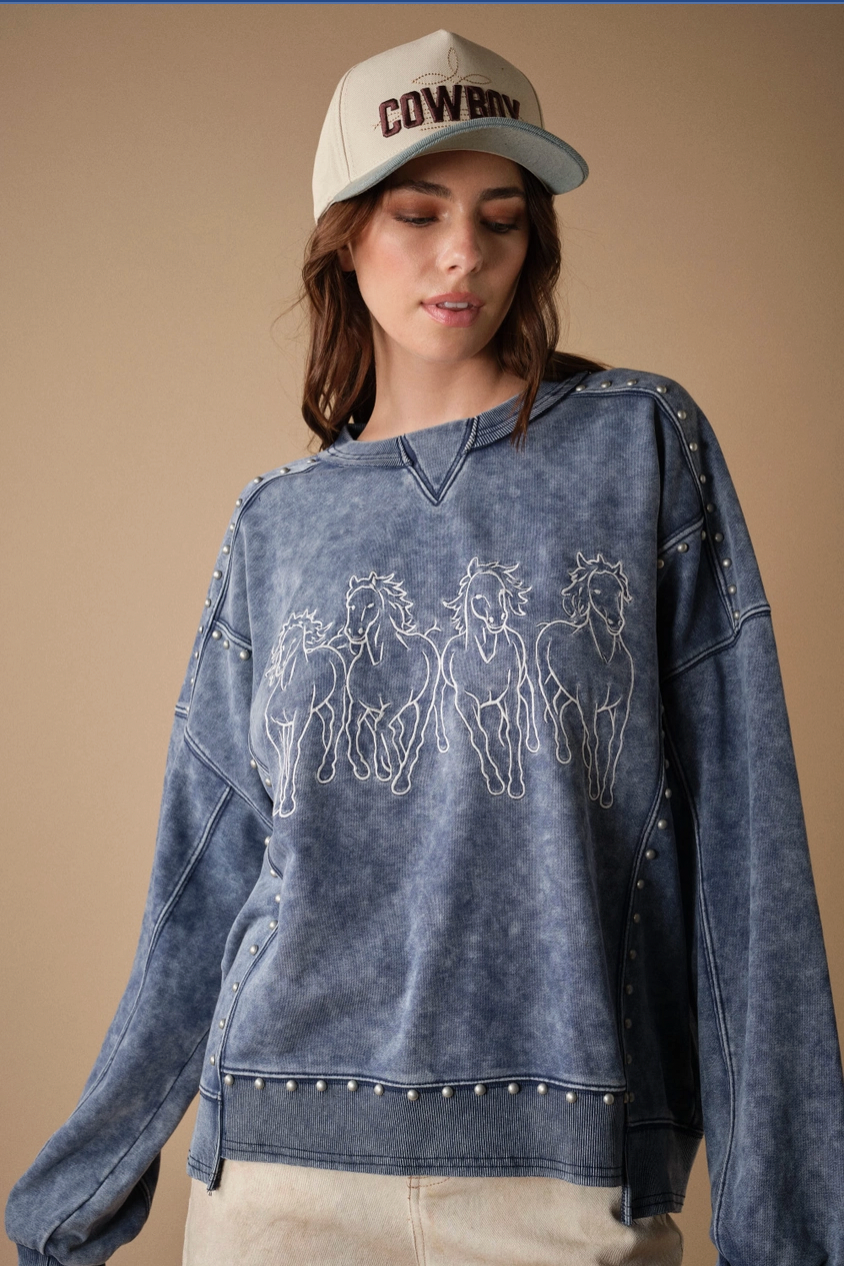 Embroidered Stud Crewneck