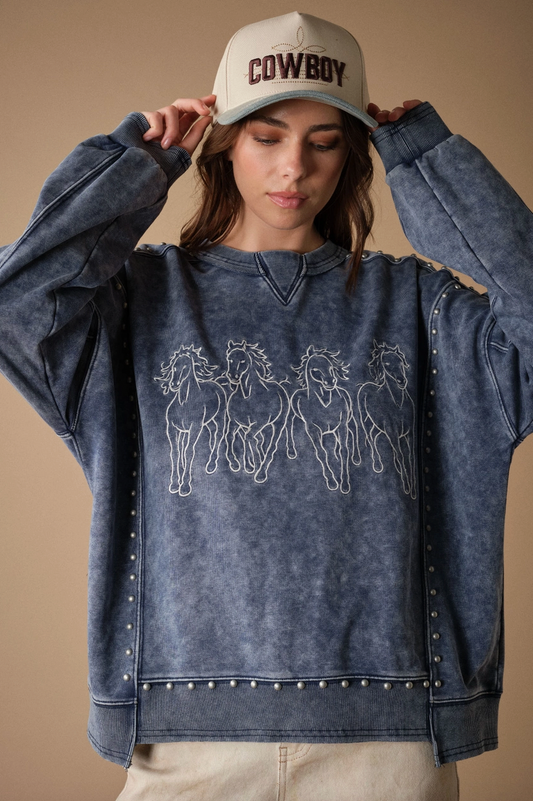 Embroidered Stud Crewneck