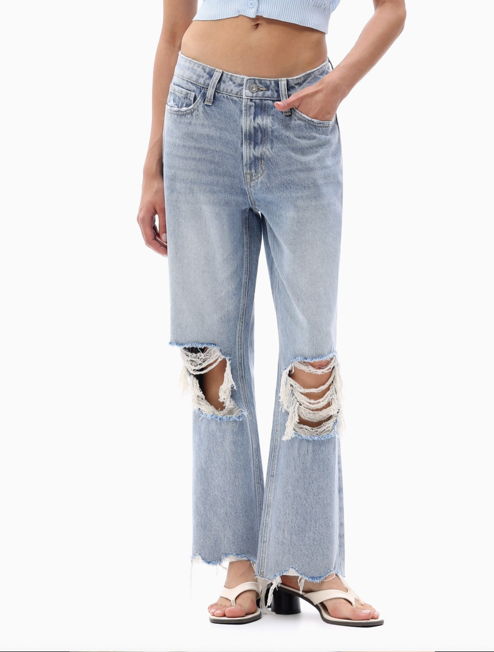 High Rise Distressed Hem Crop Jeans