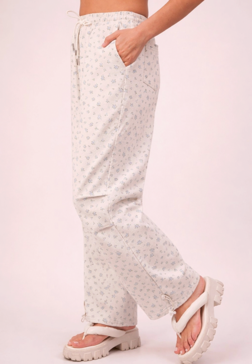 Floral Print Linen Parachute Pants