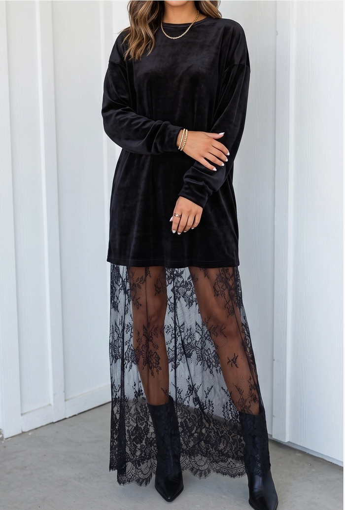 Velvet Lace Trim Dress